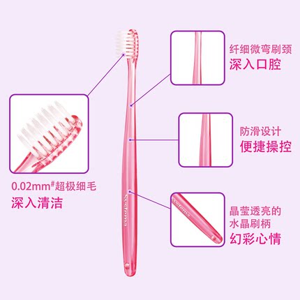 狮王细齿洁晶彩牙刷小头牙刷软毛细毛护齿护龈水晶刷柄1套×8支