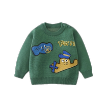 Qiqi Bear Baby Cartoon Sweater Spring and Autumn 2023 New Childrens Sweater Round Neck Baby Sweater Autumn