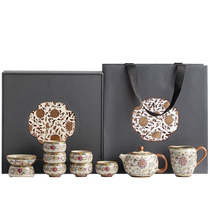 Twisted Lotus Beige Ru Kiln Ceramic Xishi Pot Teapot Kung Fu Tea Set Home High-end Light Luxury Tea Gift Box