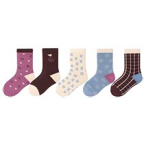 (Antibacterial and anti-pilling) 5 pairs of cotton childrens socks winter mid-calf sports socks casual and versatile girls socks