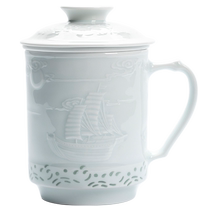 Jingdezhen official ceramic shadow green and exquisite mens office cup household large-capacity filter tea leakage separation Teachers Day