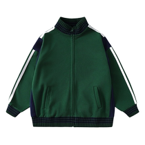 Ueki childrens clothing knitted ribbed stand-up collar webbing spliced ​​boys jacket medium and large children 2023 autumn clothing new childrens fashion