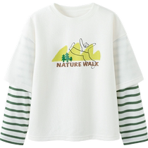 (Workwear style) Mini Balabala boys and girls 2024 new autumn tops fake two-piece long-sleeved T-shirts