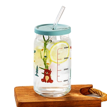 Green apple straw glass water cup for women new summer 1 juice milk tea coffee home office water cup