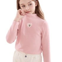 Girls bottoming shirts spring and autumn clothing childrens long-sleeved T-shirts 2024 new tops medium and large childrens semi-turtle collars foreign style childrens clothing