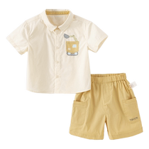 David Bella Childrens Suit 2024 Summer Boys Fashionable Short-Sleeved Five-Pants Two-piece Set Baby Childrens Clothes
