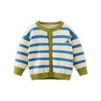 (Anti-pilling) Qiqi Xiong Boys Cardigan Round Neck Spring 2024 New Baby Jacket Childrens Spring Knitted Clothes