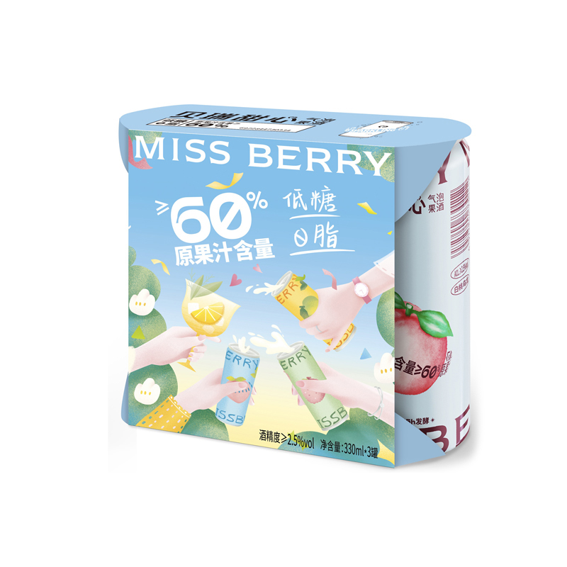 MissBerry贝瑞甜心低度气泡果酒微醺 混合口味330ml*3罐