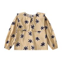 Ueki Childrens Clothing Large Lapel Floral Cotton Girls Shirt Medium and Large Childrens 2023 Spring Clothing New Fashion Childrens Long Sleeve