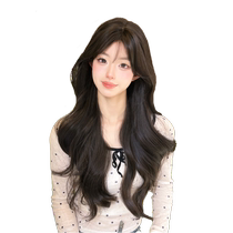Wig female air bangs long curly hair big wave artificial hair full human hair naturally fluffy full head full head cover style