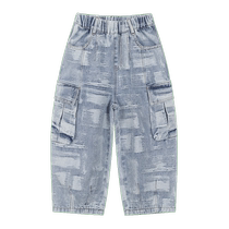 Maladdin Child Dress Boy Jean Trousers New Child Stereo Pocket Workshop Pants Casual Broad Pants