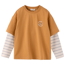 David Bella boys long-sleeved T-shirt 2024 autumn new style mens and older childrens fake two-piece tops casual bottoming shirt