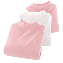 Girls bottoming shirts childrens autumn and winter half turtleneck long-sleeved warm T-shirts older childrens autumn clothes girls thin velvet thickened tops