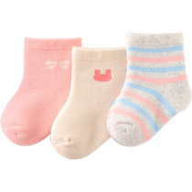 Xuwei childrens socks winter thickened plus velvet warm newborn terry socks girls boys pure cotton mid-tube autumn and winter