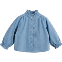 (Lufu) Mark Jenny 2024 Spring New Girls Fungus Lace Denim Shirt Childrens Shirt