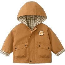 Qiqi Xiong boys windbreaker spring and autumn baby British style coat mid-length childrens spring baby hooded coat