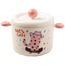 Cute cat in the house water-proof stew pot ceramic steamed egg bowl with lid double-eared birds nest soup cup pickle and seasoning storage jar