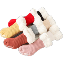 Newborn socks baby thickened velvet warm cotton socks baby socks non-slip floor socks childrens shoes and socks autumn and winter