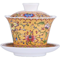 Haofeng ceramic enamel painted covered bowl single large Sancai tea bowl saucer Kung Fu tea set white porcelain tea cup