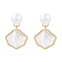 DODOGOGO shell pearl earrings womens French retro light luxury high-end earrings without piercing ear clip ear jewelry