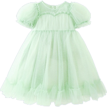 Mini Balabala Girls A-Line Dress Baby Childrens Mesh Puff Sleeve High Waist Princess Dress Summer