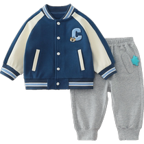 Qiqi Xiong Boys Suit Spring and Autumn Childrens Spring Jacket Two-piece Set Baby Sportswear Retro Baseball Uniform 2024