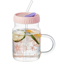 Green apple straw cup for girls new style 1 straw cup with handle large capacity office flower tea cup water cup
