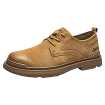 JEEP Jeep Mens Shoes Work Shoes Mens Genuine Leather 2024 New British Style Low-top Martin Boots Soft-soled Retro Shoes