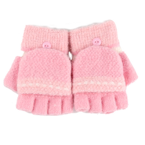 Babudou Girls Gloves Winter Knitted Warm Baby Cute Student Wool Flip Cover Five Finger Childrens Half Finger Gloves