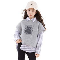 Girls Vests 2024 Autumn Childrens College Style Waistcoat Korean Style Bottoming Shirt Fashionable Autumn Clothes for Big Children