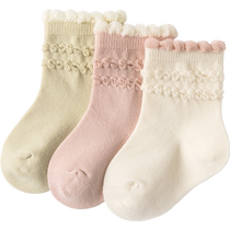 Good Bear Spring and Autumn 0-1 year old female baby socks newborn cotton socks baby all-season warm mid-calf loose socks