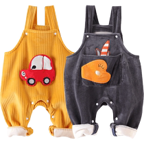 kmi baby overalls spring and autumn plus velvet pants super cute male and female baby princess corduroy outer wear autumn and winter style