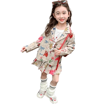 Yuyingfang Girls Trendy and Cool Outfits Childrens Spring and Autumn Graffiti Plaid Small Suit Pleated Skirt Suit 2024 New Style