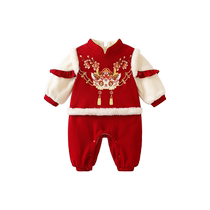 Baby clothes winter clothes baby girl jumpsuit full moon hundred days Chinese style one-year-old dress wedding banquet winter