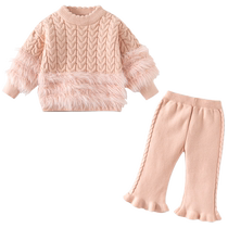 Banxidi Girls Suit Autumn Clothing 2024 New Style Baby Sweater Pants Autumn and Winter Fashionable Childrens Two-piece Set