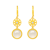 Mclon Roman Earrings S925 Silver Earrings Star Earrings Inlaid with Hetian Jade and Elegant Temperament