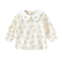 Youqi Girls Shirts Autumn 2024 New Style Childrens Shirts Childrens Versatile Floral Baby Tops Spring and Autumn