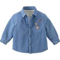 (Same style in the mall) David Bella childrens denim shirt 2024 winter new style boys fleece top jacket