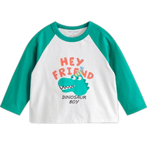 Mark Jenny 2024 Autumn New Boys Cartoon Pattern Pure Cotton Contrast Color Long Sleeve T-Shirt