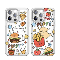Creative Hamburger French Puppy iPhone14Pro Phone Case xsmax Transparent 12 13 Cartoon 15Pro Soft