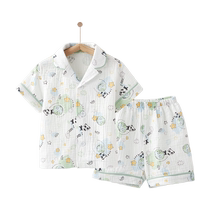 Orogenic childrens home clothes pure cotton gauze spring and autumn thin breathable pajamas for boys and girls in childhood suit