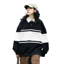 Meow perfect score trendy brand loose sweatshirt womens polo collar student outer wear heavy oversize drape bottoming shirt autumn