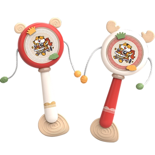宝宝国潮拨浪鼓玩具婴儿可啃咬胶摇鼓新生儿早教益智玩具圣诞礼物