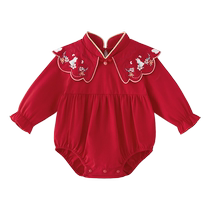 Baby red one-piece newborn one-year-old baby boys festive national style triangle rompers babys 100-day clothes