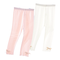 Mianqi Xiong childrens leggings summer thin cropped pants breathable bow can be worn outside girls thin pants