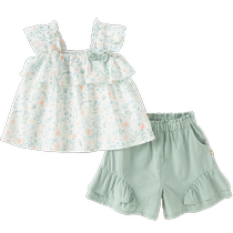 David Bella Childrens Short Short Kit 2024 Summer Girl Yellow Short Sky Pants Two Pieces of Girl Baby