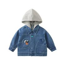 Qiqi Bear Baby Denim Jacket Spring and Autumn Boys Hooded Spring Clothing Removable Childrens Clothes Cartoon 2024 New