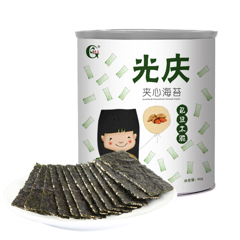 详情领券光庆夹心海苔巴旦木味40g／罐休闲零食儿童孕妇紫菜脆片