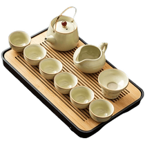 Tangfeng Kungfu tea set household light luxury high-end ice cracked Ru kiln teapot tea set Chinese tea cup
