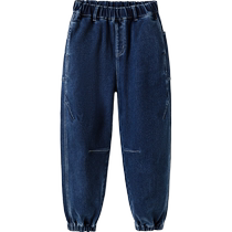 (Same style in the mall) Balabala childrens clothing childrens pants jeans boys trousers winter 2024 style plus fleece